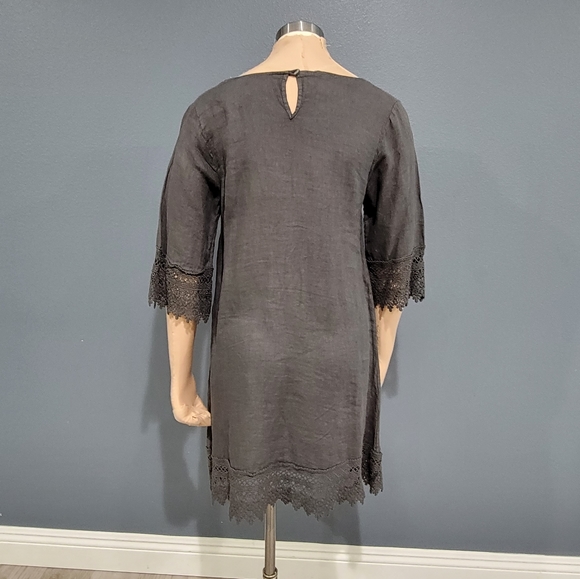 Nwt STELLA ROSE Gray Linen Crochet Lace Trim Shift Dress S - Picture 2 of 8